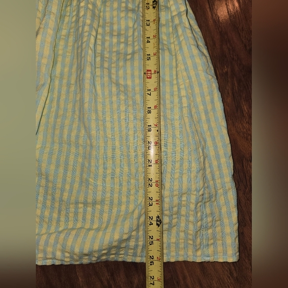 Free People One Shirred Ruffle Green Blue Mini Dress - Picture 6 of 7